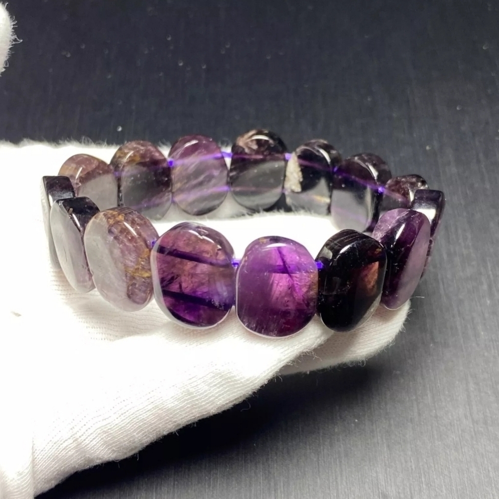 19x6.5mm Natural Auralite 23 Canada Crystal Beads Purple Stretch Bracelet Quartz